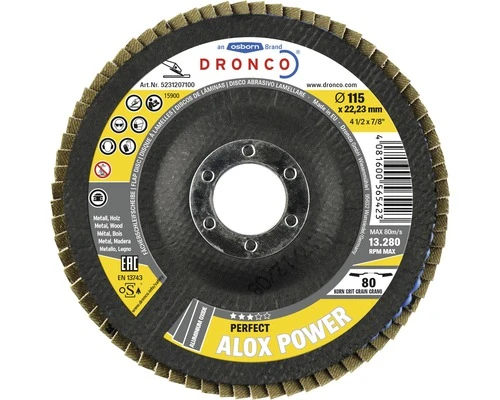 DRONCO Lamellenschuurschijf Perfect Alox Power K80 Ø 115 Mm 3 DRONCO Lamellenschuurschijf Perfect Alox Power K80 Ø 115 Mm