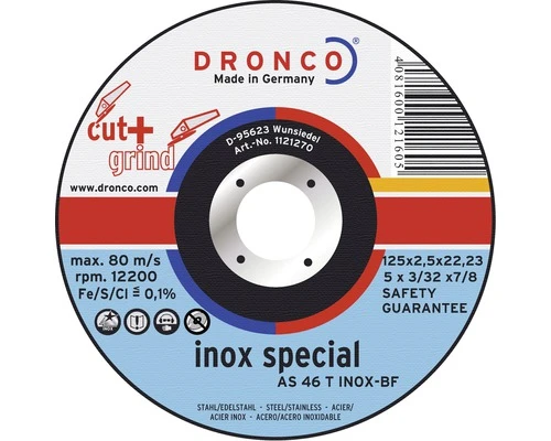 DRONCO Slijpschijf AS46T Inox Cut+Grind Ø 115x2,5x22,23 Mm 3 DRONCO Slijpschijf AS46T Inox Cut+Grind Ø 115x2,5x22,23 Mm