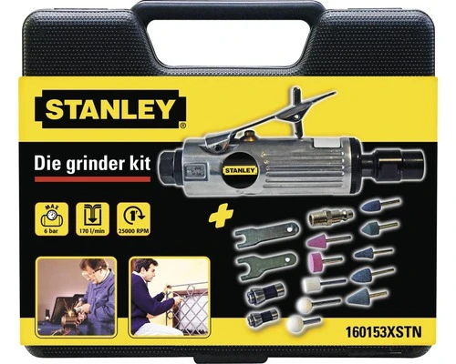 STANLEY Pneumatische Stiftslijper Met 10 Opzetstukken In Koffer 4 STANLEY Pneumatische Stiftslijper Met 10 Opzetstukken In Koffer - Afbeelding 2